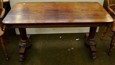 Lot 1392 - Regency rosewood side table raised on twin pillars and scroll carved feet