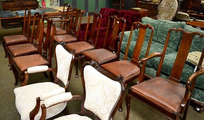 Lot 1398 - ~ A set of nine 1920's mahogany dining chairs in Queen Anne style