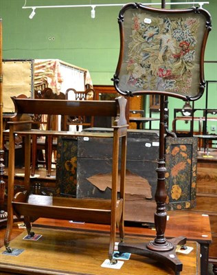 Lot 1404 - Mahogany two tier book trough, together with a 19th century polescreen