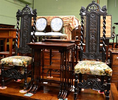 Lot 1406 - A pair of Victorian carved oak hall chairs and a Victorian tub shaped armchair