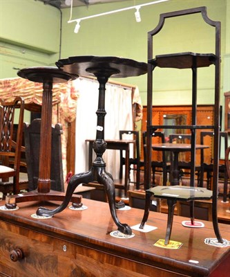 Lot 1418 - A carved tripod table, three-tier cake stand and a pedestal table