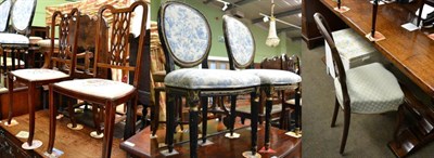 Lot 1421 - A pair of 19th century black painted chairs, two Edwardian bedroom chairs, a balloon back chair and