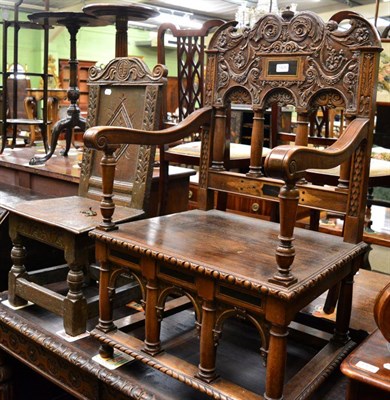 Lot 1429 - Late 18th/early 19th century ornately carved open armchair, together with a single smaller chair of