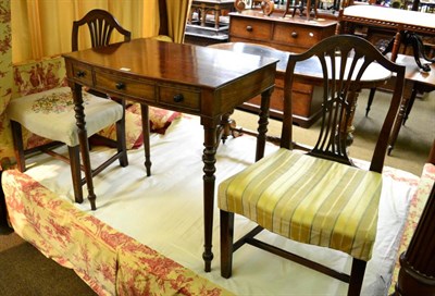 Lot 1438 - Mahogany side table with dummy drawers, together with a pair of 19th century chairs