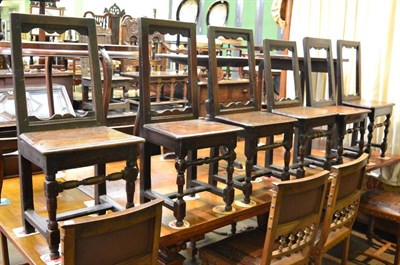 Lot 1439 - Matched set of six early 19th century oak Provincial dining chairs