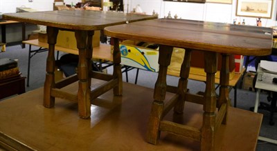 Lot 1464 - A pair of Colin Beaverman Almack oak drop-leaf coffee tables, with swivel action, on four octagonal