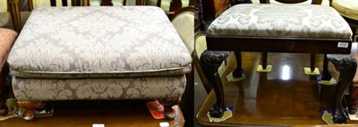 Lot 1470 - ~ A 19th century cabriole legged stool in the George III style; and a small upholstered low stool