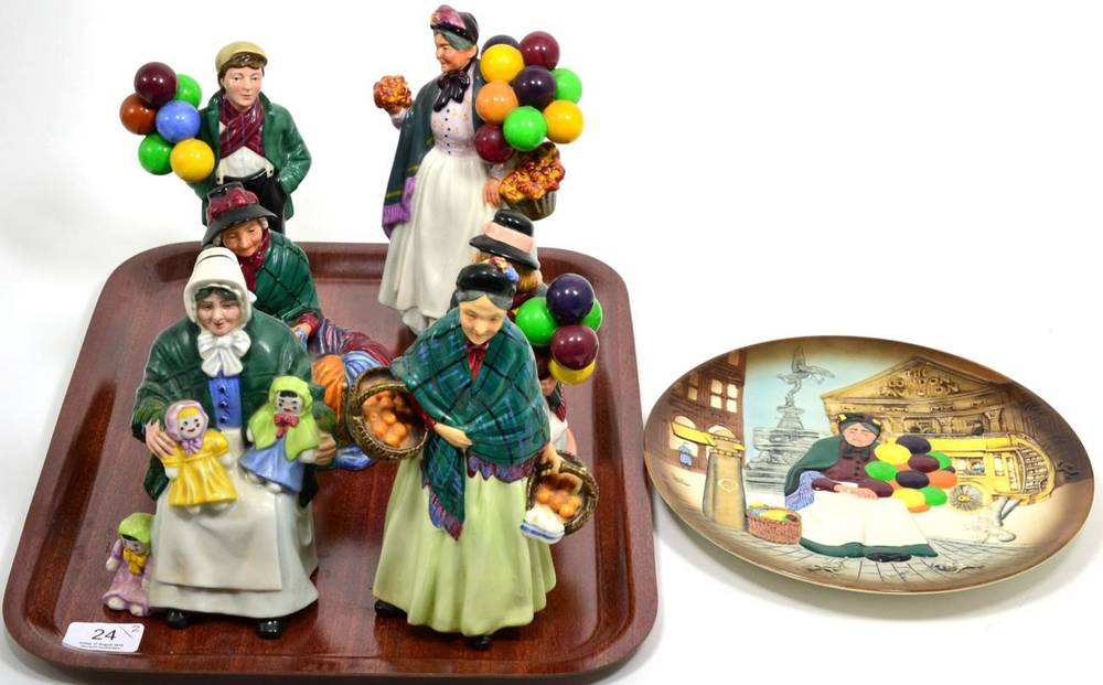 Lot 24 - Six Royal Doulton figures and a plate