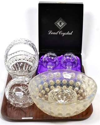 Lot 32 - A Lalique glass bowl (a.f.) with a boxed Edinburgh crystal goblet set and others