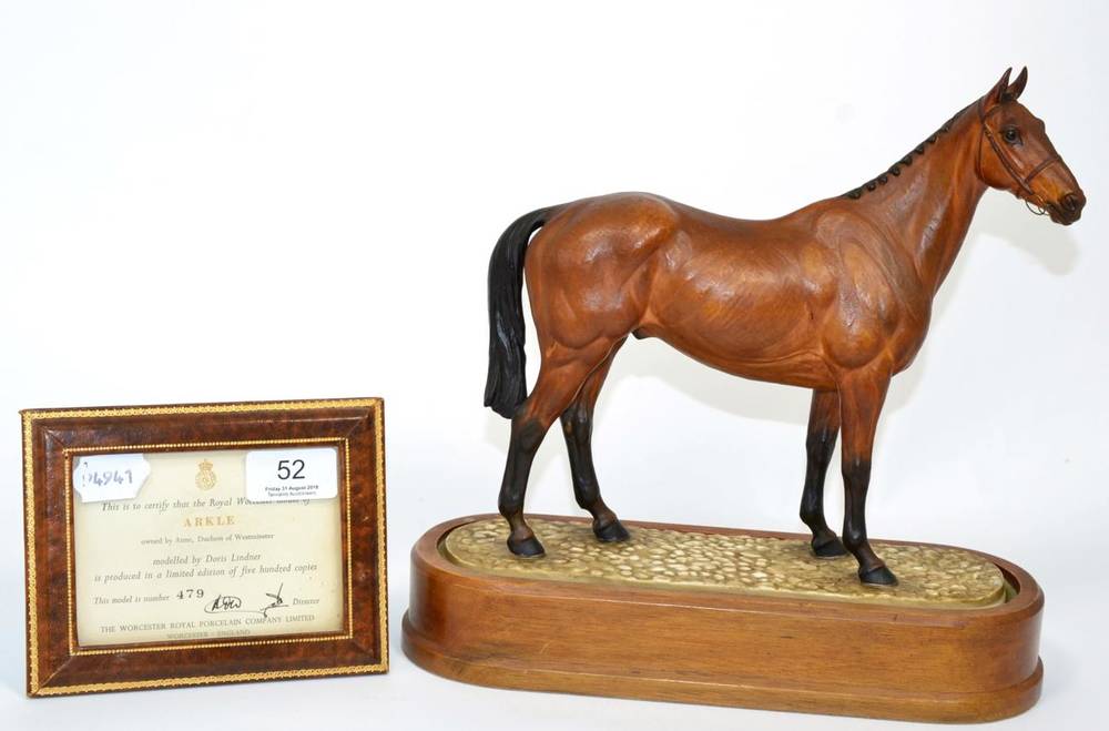 Lot 52 - Royal Worcester model of  'Arkle' modelled by Doris Lindner, no 479 of 500 together with wooden...