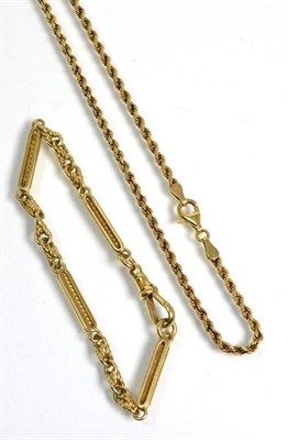 Lot 124 - A 9 carat gold fancy link bracelet, of long bar and twisted rope links, length 18.5cm and a 9 carat