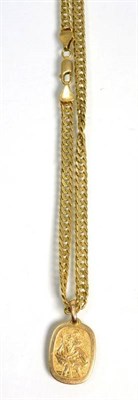 Lot 126 - A 9 carat gold cuban link chain necklace, with a St. Christopher pendant, stamped '375', length...
