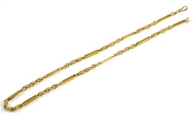 Lot 135 - A 9 carat gold fancy link Albert chain, of long bar and twisted rope links, length 52cm