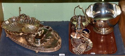 Lot 152 - A silver mounted glass swan and a group of silver plate including trays, bowl etc