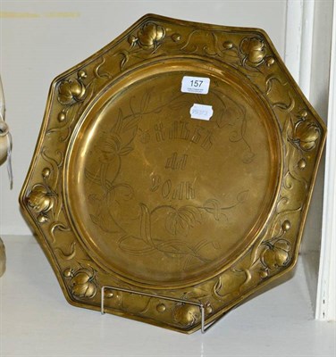 Lot 157 - A brass tray decorated with Art Nouveau borders inscribed 'Xmas in Cork'