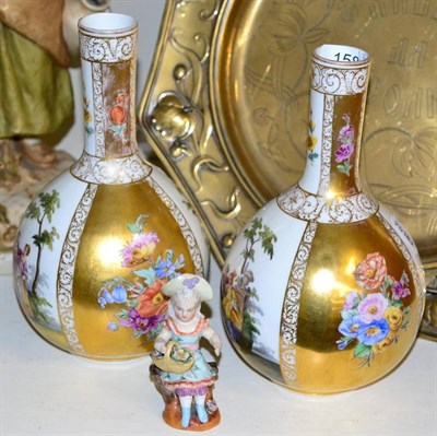 Lot 158 - A pair of Continental bottle vases painted with floral sprays and vignettes together with a...