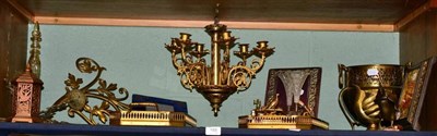 Lot 168 - A group of Victorian and later brass and copper items including wall sconce, trays, jardiniere,...