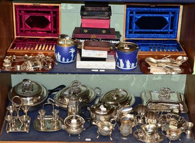 Lot 171 - Large quantity of plated wares including cutlery (some in cases), entree dishes, tea services,...