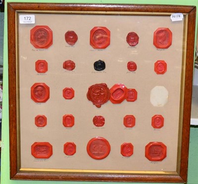 Lot 172 - A framed collection of wax seals