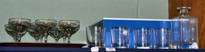 Lot 183 - A set of twelve Babycham glasses with a boxed decanter set (qty)