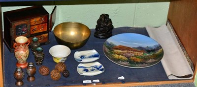 Lot 187 - A Japanese parquetry table cabinet; together with a group of further Oriental items to include...