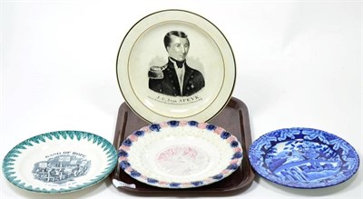 Lot 195 - A Wedgwood & Co. plate circa 1831, printed with J.C.J. Van Speyk, a Band of Hope plate, a plate...