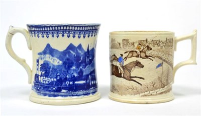 Lot 204 - A Ridgway pottery mug printed and painted with a horse racing scene, circa 1830 and another mug...