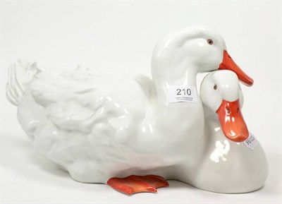 Lot 210 - A large Herend porcelain group of two ducks, impressed number 5035