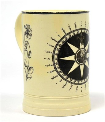 Lot 215 - A creamware cylindrical mug, circa 1780, printed with a bust portrait within a compass