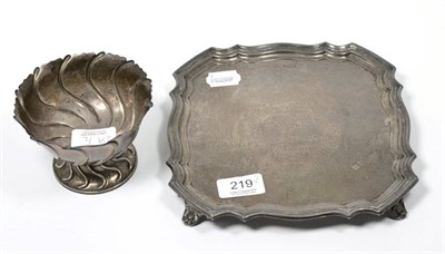 Lot 219 - A silver presentation salver and a silver pedestal sugar basin, 17.5ozt gross