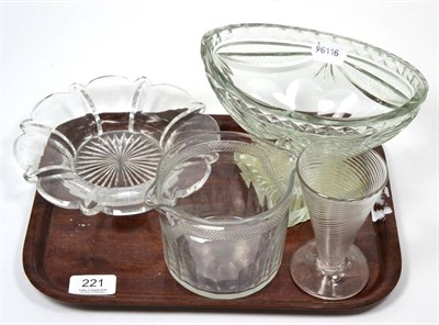 Lot 221 - Regency cut glass pedestal bowl; 19th century glass rinser; similar shallow dish; and an ale...