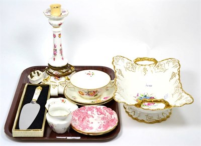 Lot 235 - A group of Royal Crown Derby porcelain including Derby Posies lamp, trio and dishes, twin...