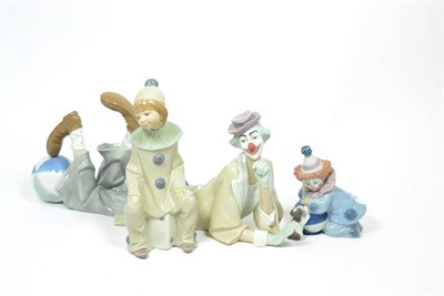 Lot 241 - Three Lladro china clown/Pierrot figures