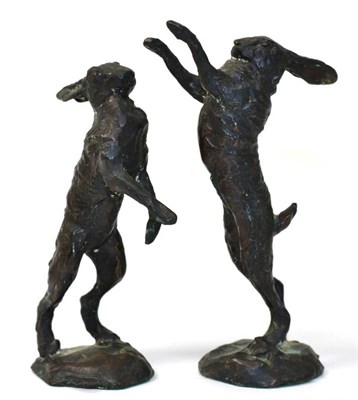 Lot 259 - Two bronzes of boxing hares