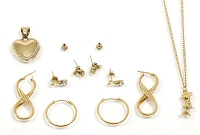 Lot 293 - A pair of hoop earrings, stamped '750'; a pair of 9 carat gold twisted hoop earrings, both with...