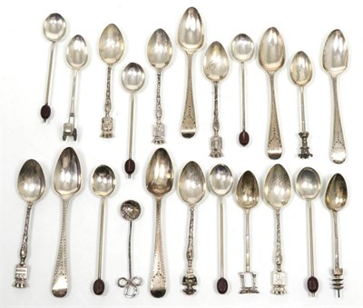 Lot 296 - A collection of assorted spoons to include five George III bright cut examples; six French...