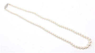 Lot 306 - A cultured pearl necklace, with a diamond set clasp, graduated cultured pearls noted to a...