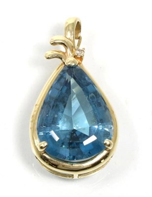 Lot 349 - An oval cut blue topaz pendant, in a claw setting, to a diamond set bail, measures 3.5cm by...