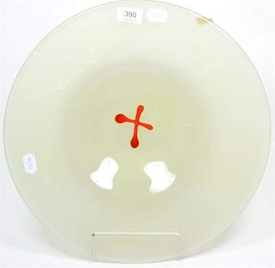 Lot 390 - A Belgian Henry Dean art glass charger, opaque glass with central red cross, 41.5cm diameter