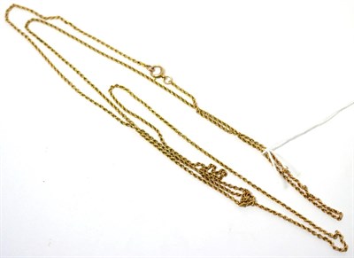 Lot 24 - A long guard chain stamped '10ct'