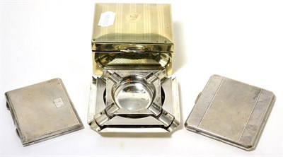 Lot 36 - Four various silver ashtrays, two silver cigarette cases and a silver plated cigarette box