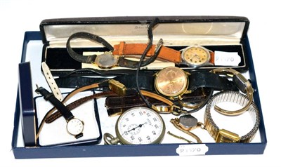 Lot 64 - Two lady's wristwatches, cases stamped 0.585 and 14K, gents chronograph wristwatch, Minerva...