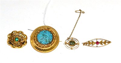 Lot 67 - A Victorian turquoise target brooch and three other brooches (4)