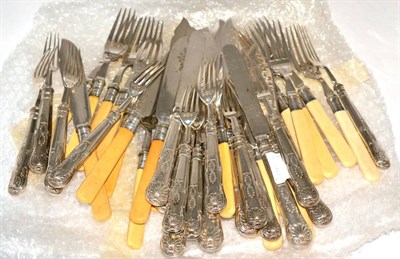 Lot 78 - Silver dessert knives and forks (eight knives and twelve forks), together with two sets of six...