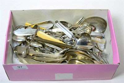 Lot 97 - A group of assorted English and Continental flatware; together with a quantity of plated...