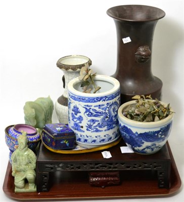Lot 127 - A group of Oriental items including Japanese pottery vase, Chinese blue and white vases,...
