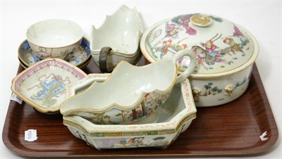 Lot 130 - A group of 18th, 19th and 20th century Chinese ceramics including later gilt decorated saucers,...
