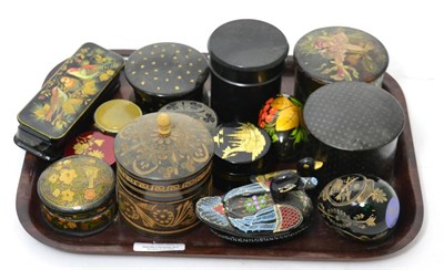 Lot 132 - A collection of 19th century and later papier mache, wooden, lacquer and ceramic boxes