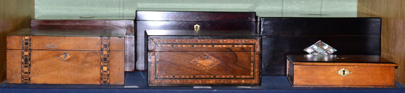 Lot 145 - A collection of six 19th century boxes including Tunbridge ware and mother of pearl inlaid
