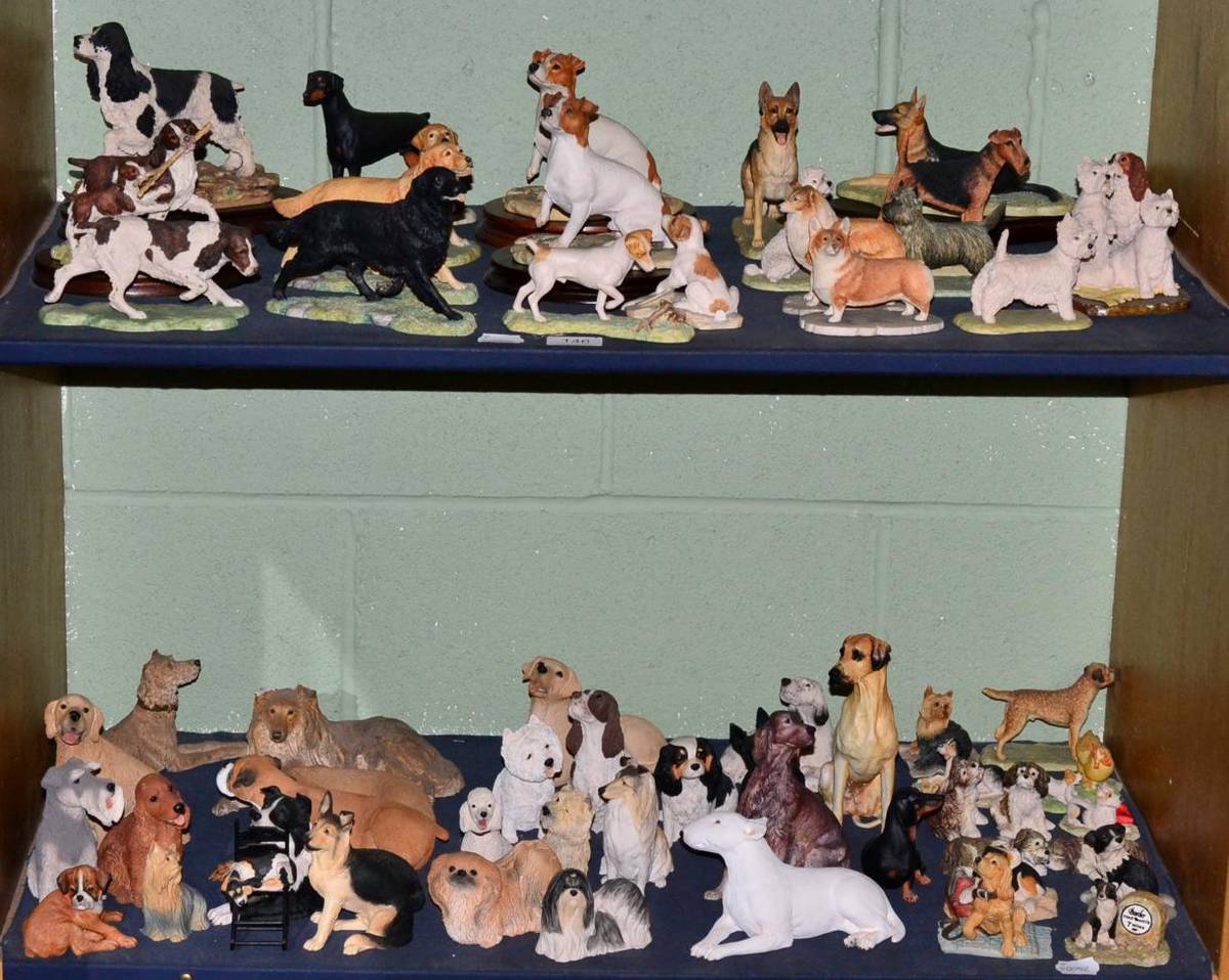 Lot 146 - Border Fine Arts dog models, predominantly Dogs Galore figurines (two shelves)